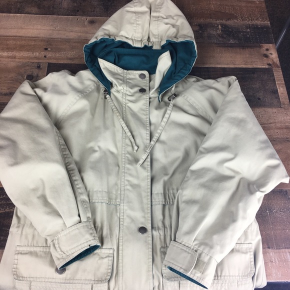 Jacket London Fog Tan & Green Removable Hood Jacket Coat - Picture 8 of 15